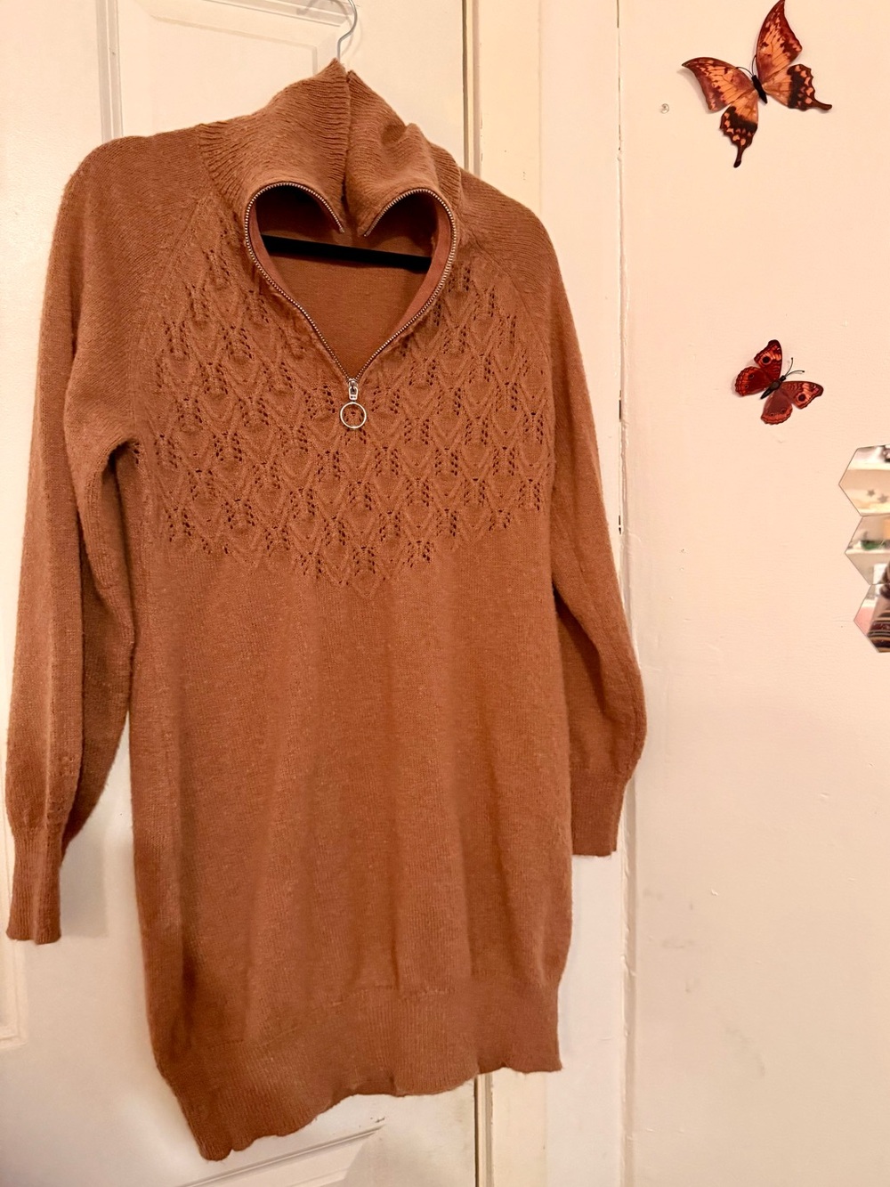 As U Wish Rust Brown Cowl Half-Zip Knit Sweater